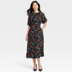 Brand New with Tags Blue and Floral Puff Sleeve Dress